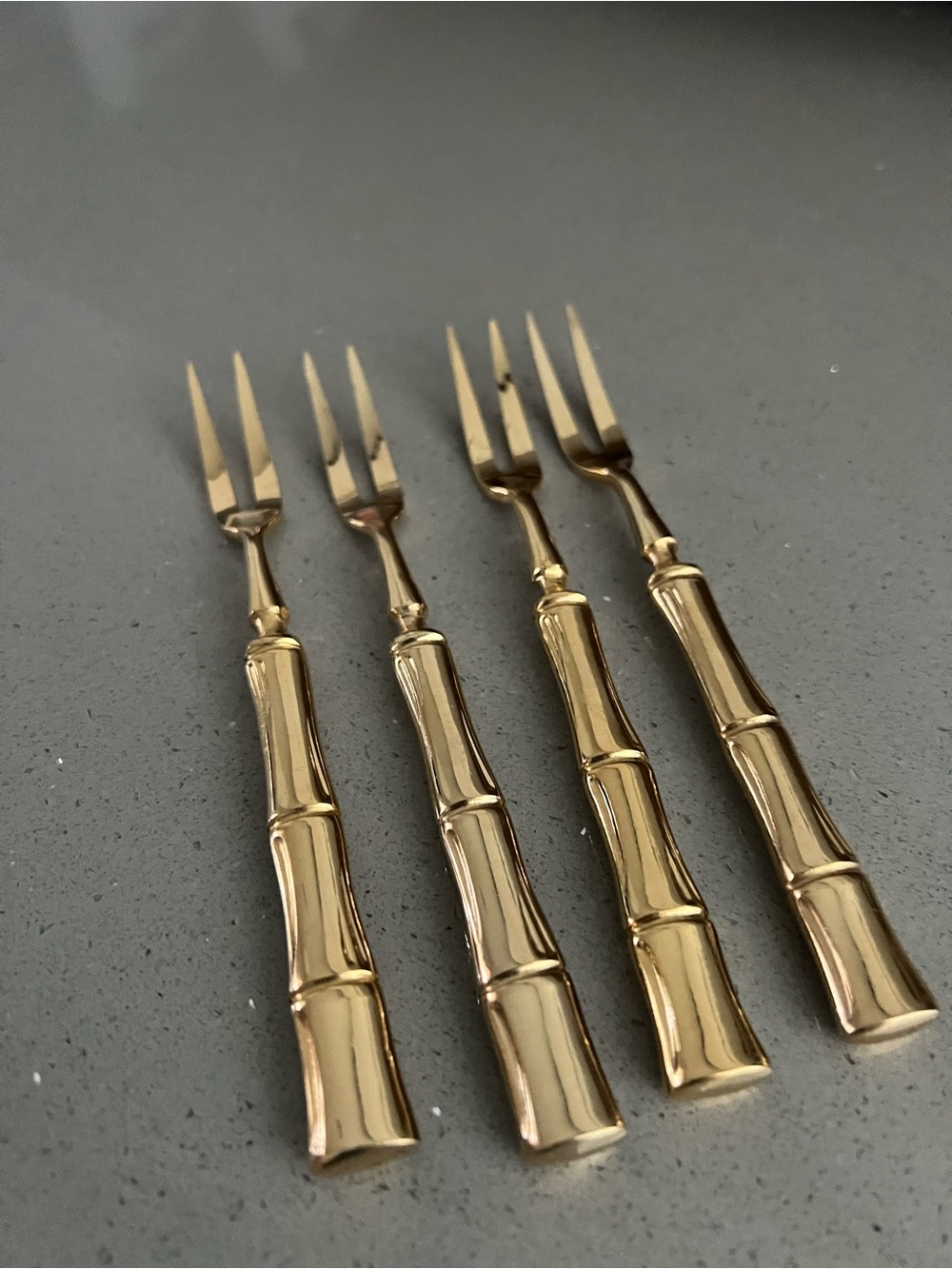 Bamboo-Style Gold Appetizer Forks — Set of 4